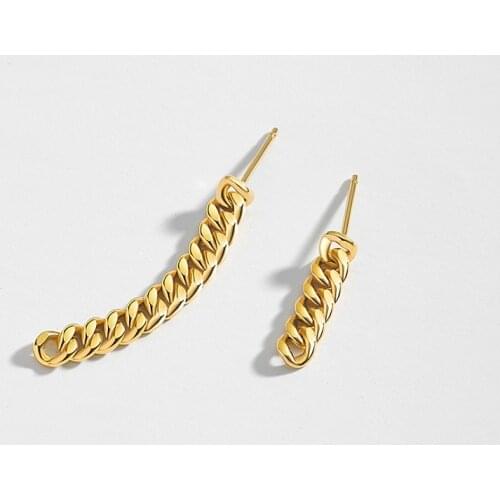 18K Gold asymmetry Earrings Authentic 925 Sterling silver Cuban Chain dangle Earrings Tassel Piercing Hip Hop Jewelry C-E1616E