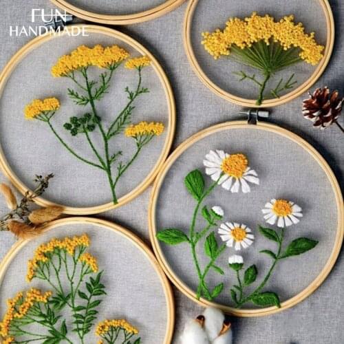 DIY European Style Mesh Transparent Embroidery Kit Flowers Plants Pattern With Hoop Cross Stitch Home Wall Decor Gift