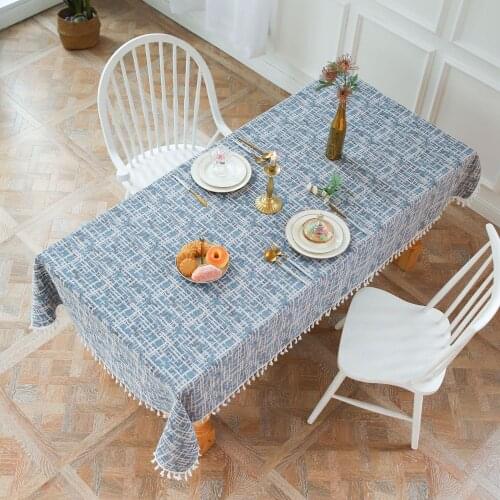 Postmodern Solid Decorative Linen Tablecloth With Tassel Waterproof Oilproof Rectangular Wedding Dining Table Cover Table Cloth