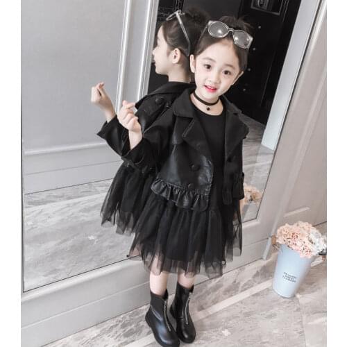 Spring Autumn Suit Dress Girl Fashion 2021 New Super Chic Web Celebrity Leather Two Piece Sweet Children Suit