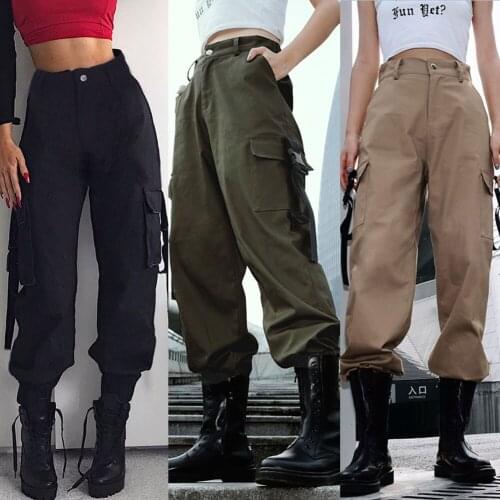 Women Fashion Casual Stretch Cargo Long Pants Trousers Pocket Sports Joggers Bottoms Daily Wear