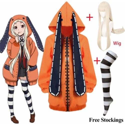 Anime Kakegurui Cosplay Rune Yomozuki Cosplay Costume For Girls Women Runa Orange Hoodie Zip Jacket Coat Wig Socks Full Set