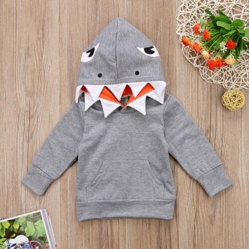 2020 New Casual Toddler Kids Boys Cartoon Shark Hooded Tops Hot Hoodie Pocket Jacket Coat Outerwear Cool Clothing ropa de bebe