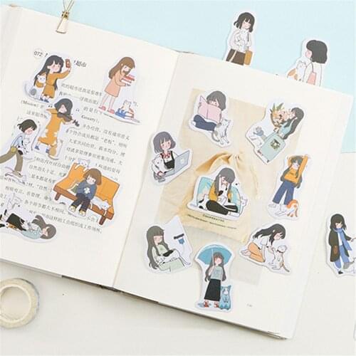 40pcs/pack Me & My Cat Figure Stickers Decorative Stationery Craft Stickers Scrapbooking DIY Sticky Label School Office Supplies