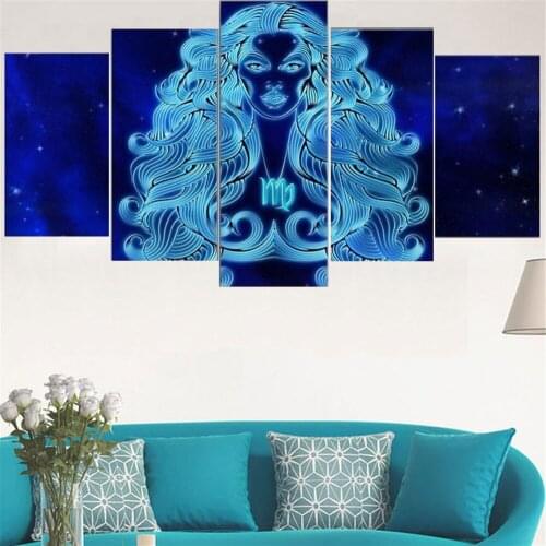 5 Pieces Wall Art Canvas Painting Figure Poster Astrology Modular Framework Home For Decoration Pictures Modern Living Room