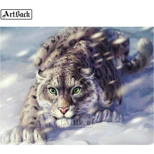 5d Diamond Painting Snow Leopard Cross Embroidered Square Animal Diamond Mosaic 3d Round Diamond Embroidery Set Crafts