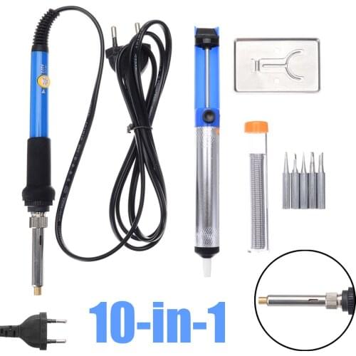 10pcs/kit Soldering Iron Tools Quick Heat Electric Soldering Iron Heater 60W Adjustable Temperature With Desoldering Pump Tips