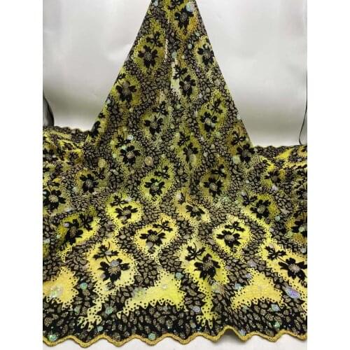 African Mesh Lace Fabric Sequins Flower Tulle Embroidery Nigerian Style Sewing Supplie Evening Party Wedding Dress Skirt 5 Yards