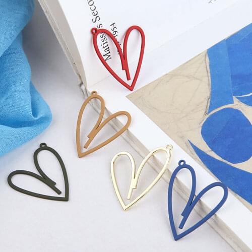 DIY Ornament Accessories Alloy Dull Polish Paint Spraying Hollow out Heart Pendant Earrings Ear Stud Earrings Material