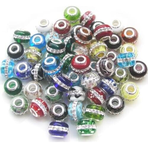 Free Shipping 20pcs mix Style Silver Plated Core Big Hole Glass Rhinestone Beads fit European Bracelet Charms DIY