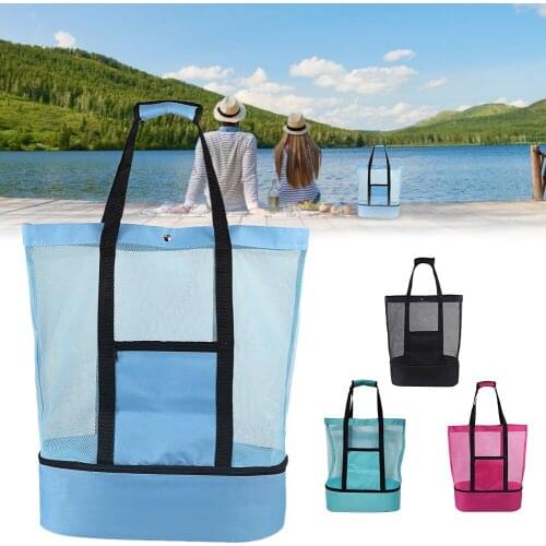 40*50cm Large Mesh Beach Tote Bag with Insulated Cooler Multifunctional Beach Bag Food Insulation Packing Organizer for Hunting