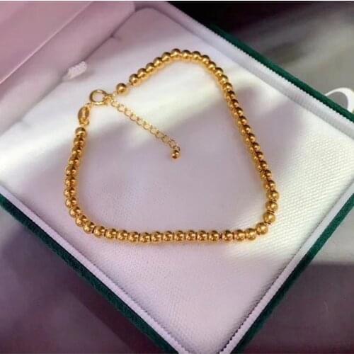 NYMPH Real 18K Gold Bracelet Pure AU750 Ball Adjustable Bracelet for Women Fine Jewelry Gift B591