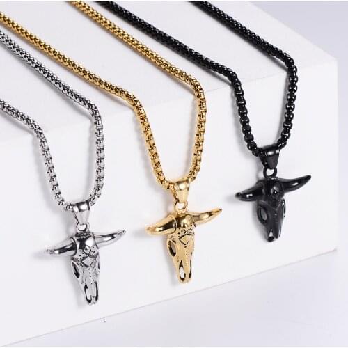 Yak Skull Animal Men And Women Pendant Necklaces Chain Punk for Boyfriend Male Stainless Steel Jewelry Creativity Gift Wholesale