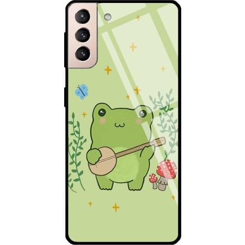 Frog Banjo Butterfly Cottagecore Tempered Glass Case For Samsung Galaxy S10 Plus Note 10 S8 S9 S20 FE S21 Note 20 Ultra