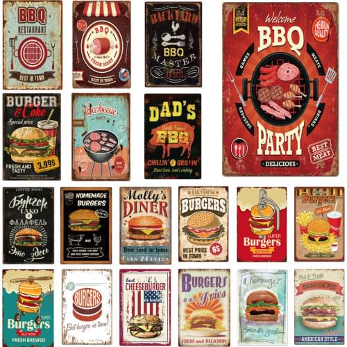 Enamel Signs Food Kitchen Metal Plate Vintage BBQ Garden Poster for Outside Decor Tin Sign