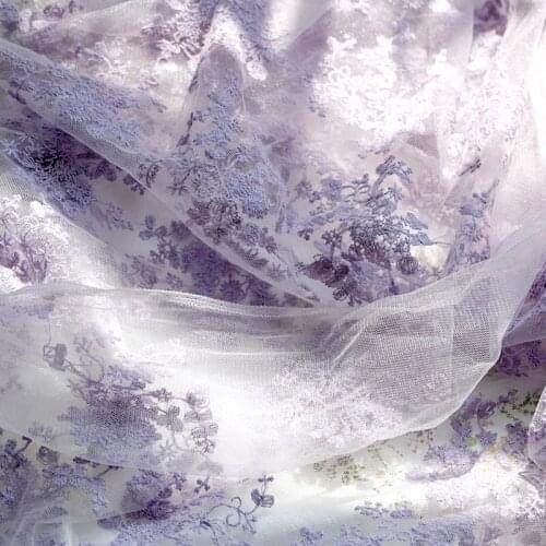 Purple Embroidery Lace Fabric For Wedding Dress Curtain Baby Dress Background Cloth DIY