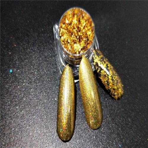 Holographic Laser Gold Flakes Mirror Effect Powders Sequins Nail Glitter nail art decorations makeup facepainting polish
