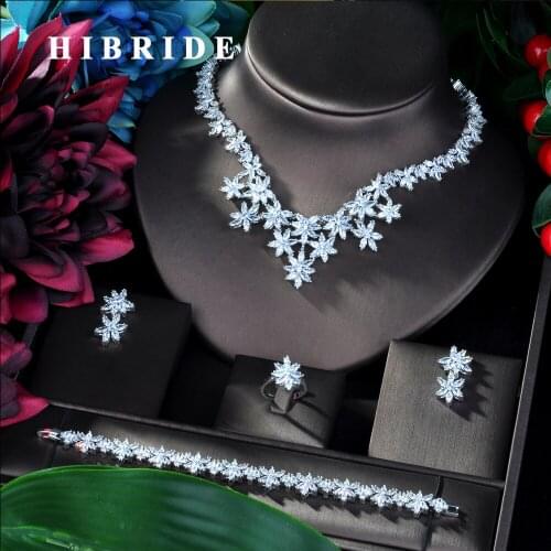 HIBRIDE New Arrival AAA CZ African Necklace Earring Jewelry Set for Women Wedding Zircon CZ Dubai Bridal jewelry Set N-05