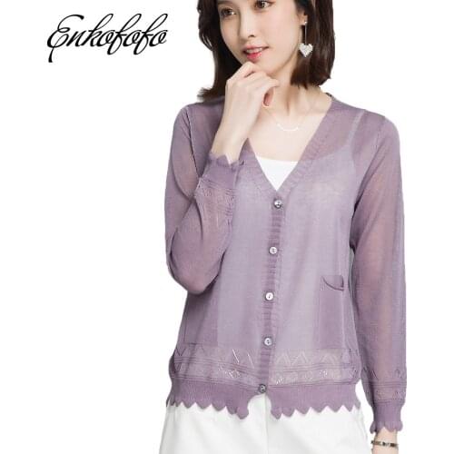 Cardigans New Spring Summer Silk Cotton Knitted Women Loose Long Sleeve Pockets Lace Sunscreen Short Thin Cardigan Sweater White