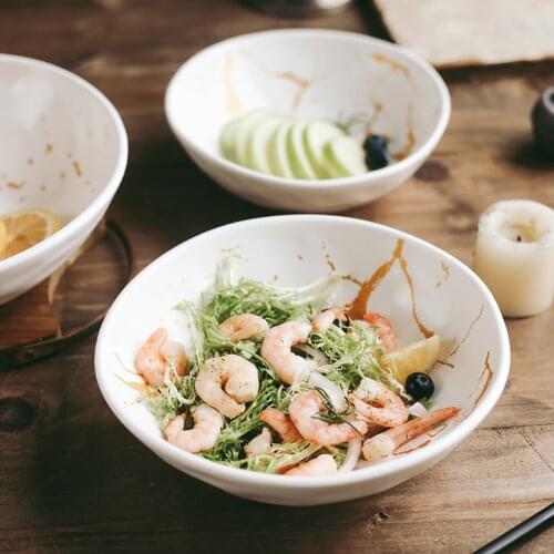 Nordic Marble Ceramic Bowl Soup Bowl Large Ramen Bowl Creative Simple European Bowl Dessert Bowl Tableware