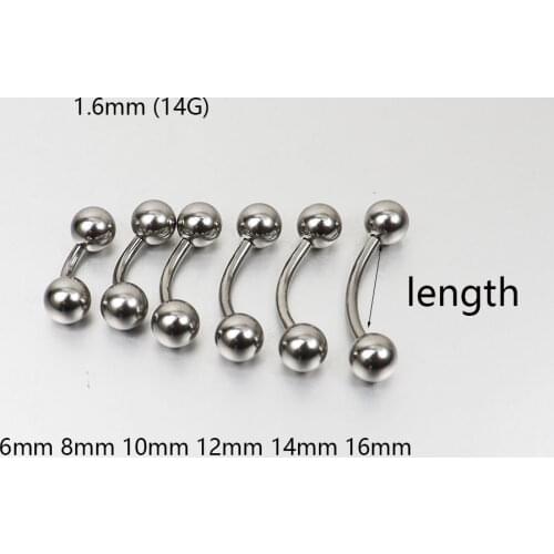 2 Pieces Stainless Steel 1.6mm 14G Belly Ring 16mm Long Curved Barbell Body Piercing Jewelry