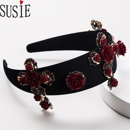LOVE SUSIE Winter Fashion Women Hairbands Baroque Retro Style Flower Rhinestone Cross Shaped Headband Queen Fan Hair Accessories