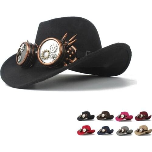 Women Men Steapunk Hollow Western Cowboy Hat Roll-up Brim Gentleman Outblack Sombrero Hombre Jazz Cap Size 56-58