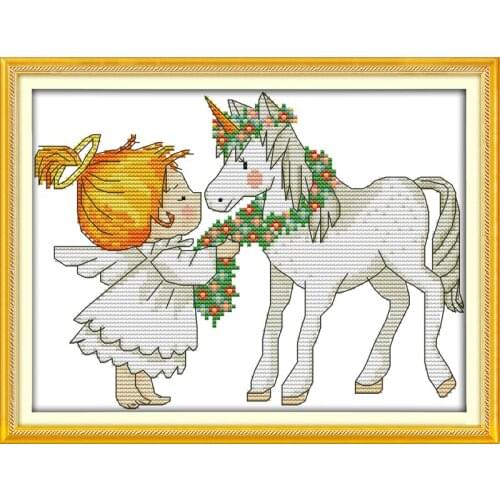 Elf and unicorn cross stitch kit 14ct 11ct count print canvas stitches embroidery DIY handmade needlework plus