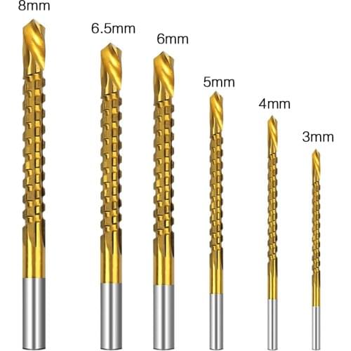 6 Pcs 3-8mm Multifunctional Sawtooth Drill Bit Set HSS Metric Twist Drill Bits Woodworking Tool For Cutting Drilling Polishing