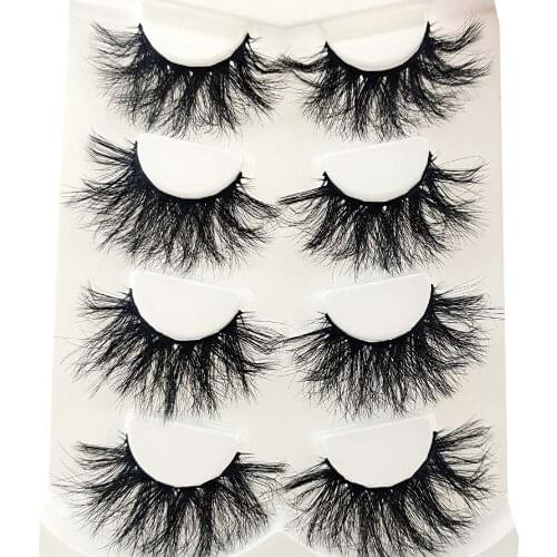 Wholesale 4 Pairs Fake Eyelashes Super Fluffy Mink Wispy With Box Natural Dramatic Volume Messy Long 25mm 3D Mink False Lashes