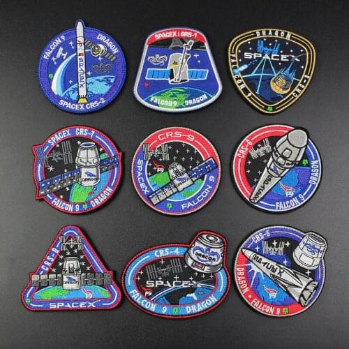 Spacex Aerospace Station Astronaut Embroidery Patches Emblem Military Mission Falcon Dragon DIY Accessory For Clothes Jackets