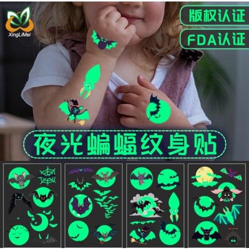 2020 New Halloween 3D Luminous Sticker Waterproof sweatproof fluorescent green DIY Halloween Bat Tattoo Stickers