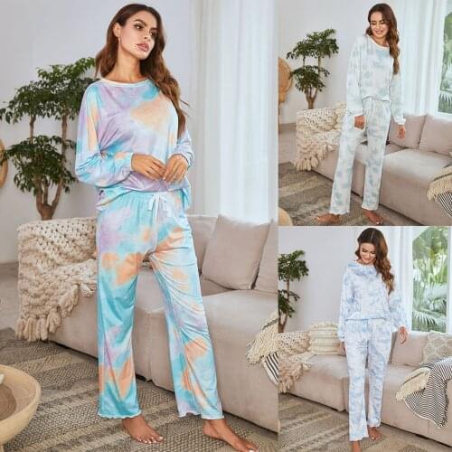 2020 New Womens Pajamas Set Prints Clothes Home Suit Trousers Sleepwear Long Sleeve Casual Homewear Female Nightgown