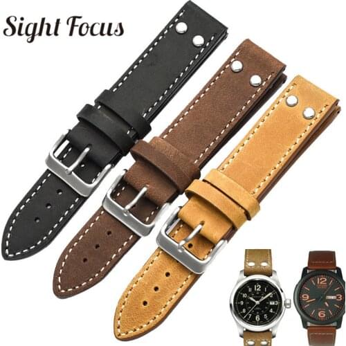 20mm 22mm Pull-up Leather Watch Band for Hamilton Breitling Zenith Pilot Military Watch Strap Field Avaition Watchbands Bracelet