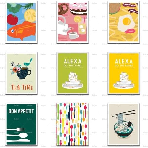 Retro Kitchen Poster,Kitchen Sign,Japanese Food Noodles Sushi,Alcohol Cocktail,Cutlery,Wall Art Prints Home Decor Canvas Gift