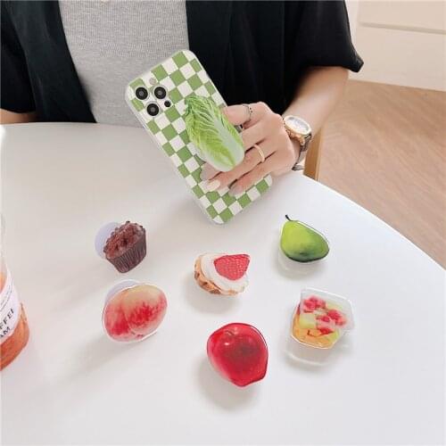 Cute Fruits Folding Mobile Phone Stand Holder For iPhone Samsung Huawei Cartoon 3D Peach Coffe Cake Food Grip Kichstands Bracket