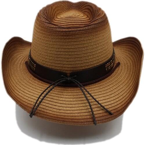 Summer Women Men Straw Hollow Western Cowboy Hat For Gentleman Cowgirl Jazz Church Cap Dad Sombrero Beach Sun Hat Adjused Size