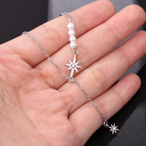 UNNAIER Korean Fashion Ladies Necklace Imitation Pearl Rhinestone Star Clavicle Chain Necklace 2021 Trend New Jewelry