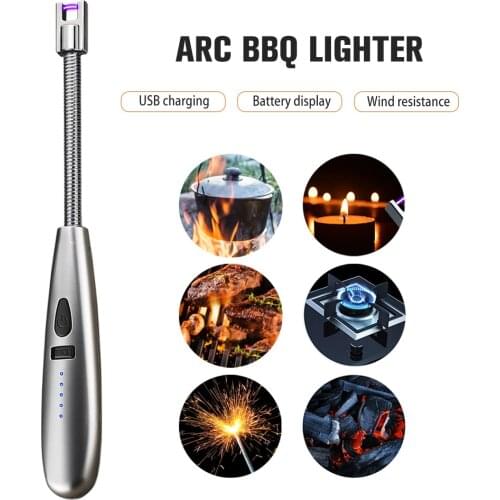 360 Degree Bendable USB Arc Lighter Power Display Rechargeable Hose Single Plasma Lighter Outdoor Camping Ignition Kitchen tools