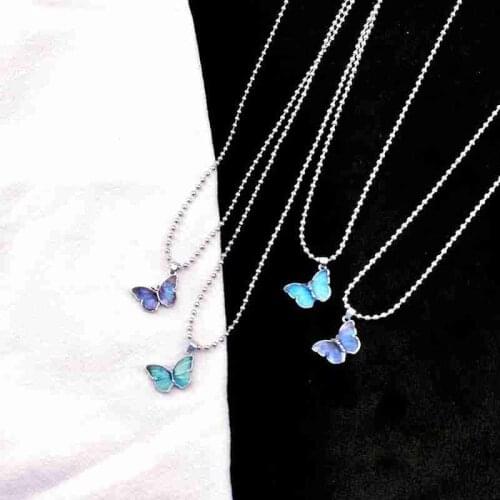 Korean Fashion Cute Butterfly Pendant Necklace for Women Silver Color Statement Necklace Jewelry Gifts Wholesale Dropshipping