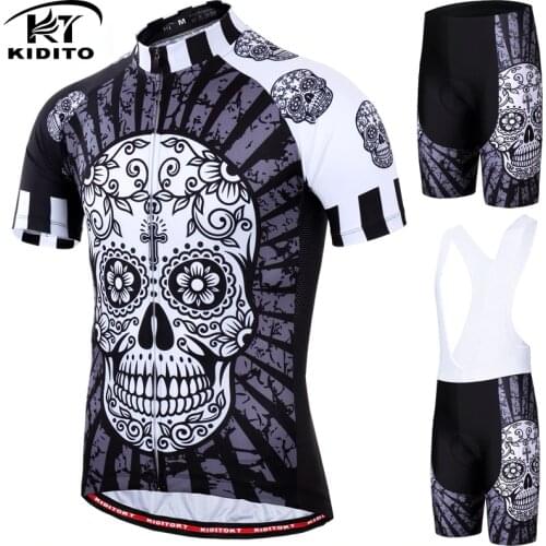 KIDITOKT 2021 Funny Cycling Jersey Set Summer Cycling Clothing Suit Skull MTB Mountain Bike Clothing Racing Bicycle Clothes Suit