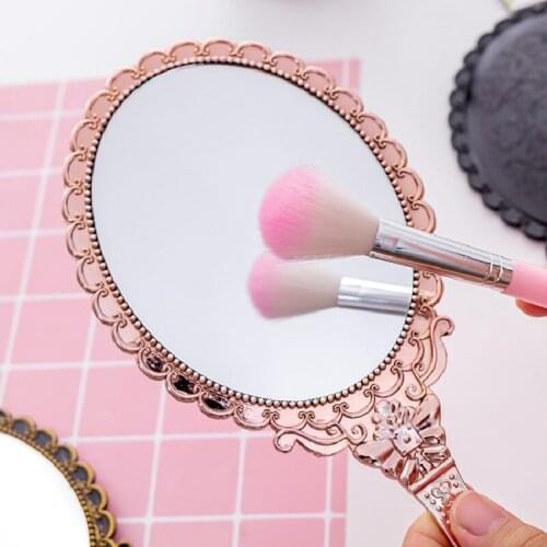 Creative retro pattern handle make up mirror make up mirror portable lace mirror hand held Mirror