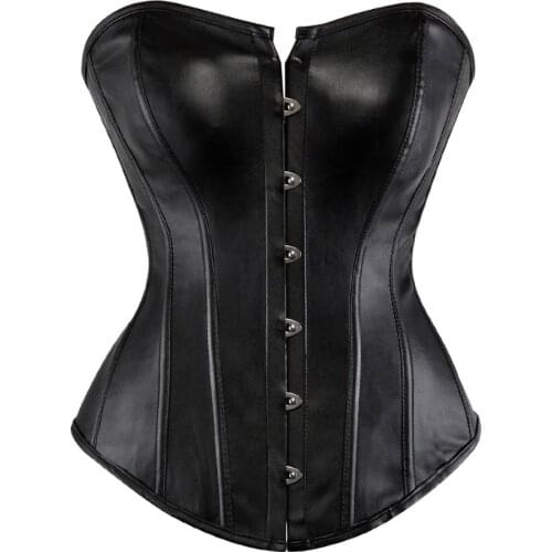 Women Gothic Sexy Faux Leather Overbust Corset Bustier Hot Lingerie Top Plus Size Waist Cincher Body Shaper Corsets Black/Red