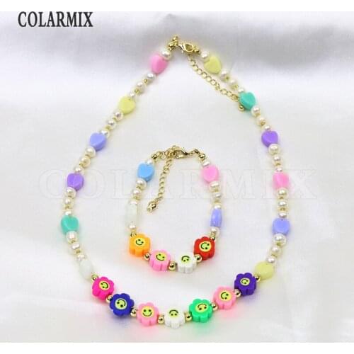 1 Set Jewelry Beaded chain Pearls chain neclace and bracelets for women MIx color jewelry Set 9948