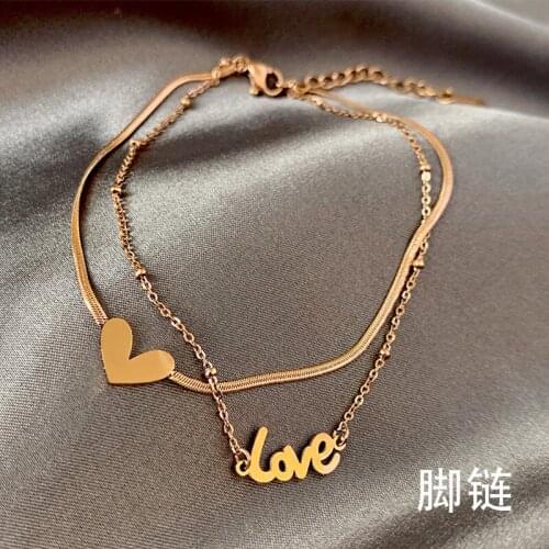 Classic Love Letter Heart-Shaped Double-Layer Titanium Steel Anklets For Woman 2021 Korean Fashion Jewelry Does Not Fade Anklet