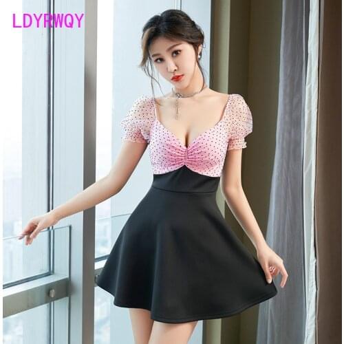LDYRWQY Womens sexy dress new fashion low-cut nightclub bag hip Sheath Knee-Length Office Lady