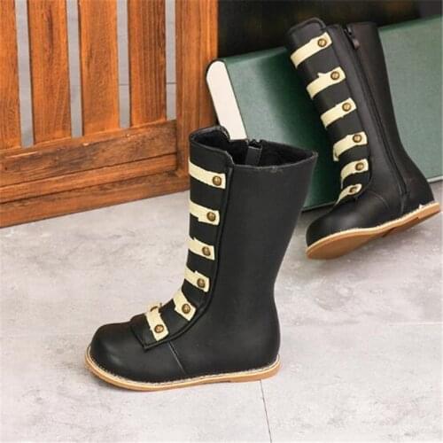 Winter New Childrens Fashion Girls Rivet Princess Knight Boots Baby Long Tube Martin Boots Plus Velvet