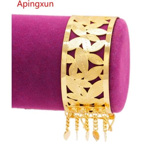PINXUN New Leaf Gold Color Dubai Bangle For Women Girls Ethiopian India African Cuff Bracelet Wedding Luxury Jewelry Party Gifts
