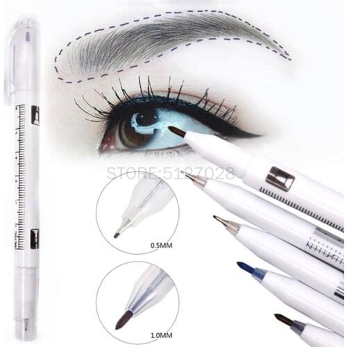 1Pc Surgical Skin Marker Eyebrow Marker Pen Tattoo Skin Marker Pen With Measuring Ruler Microblading Positioning Tool