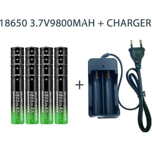 2021 new 18650 Rechargeable Battery 3.7V 9800mAh Capacity Li-ion Rechargeable Battery For Flashlight Torch Battery+Charger